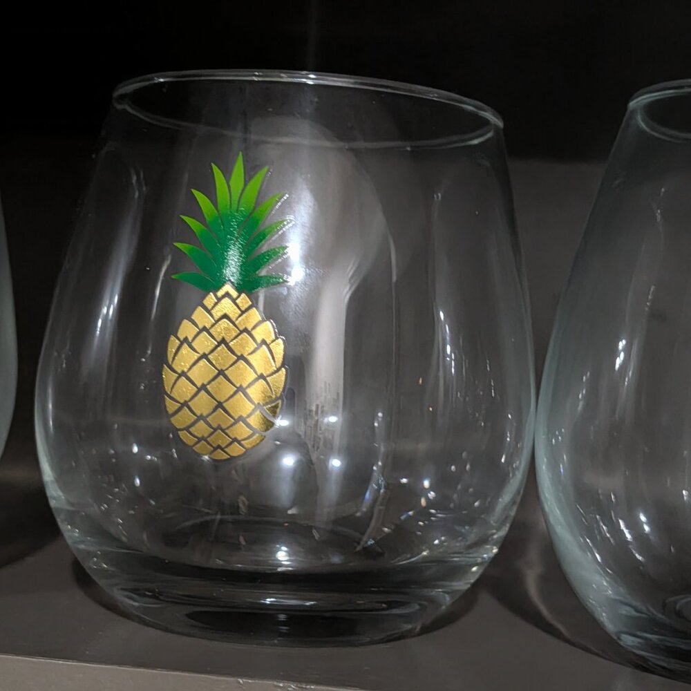 set of 4 summer pineapple stemless wine glasses cocktail bar ware